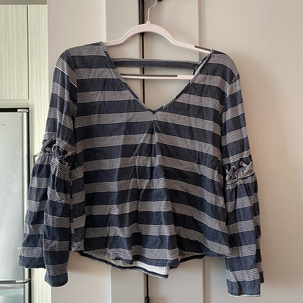 Vintage Havana Blue Bell-Sleeve Striped Top